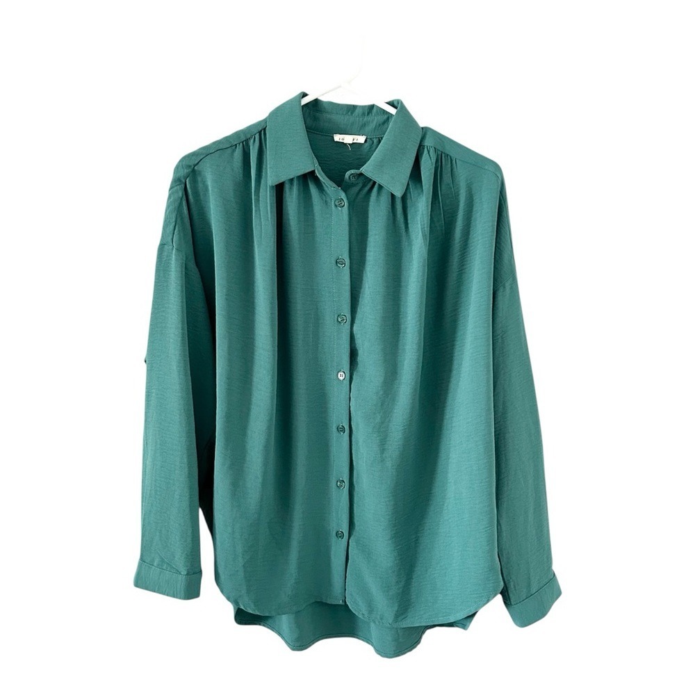 Jodifl Teal Green Button-Up‎ Women's Blouse Size Small
